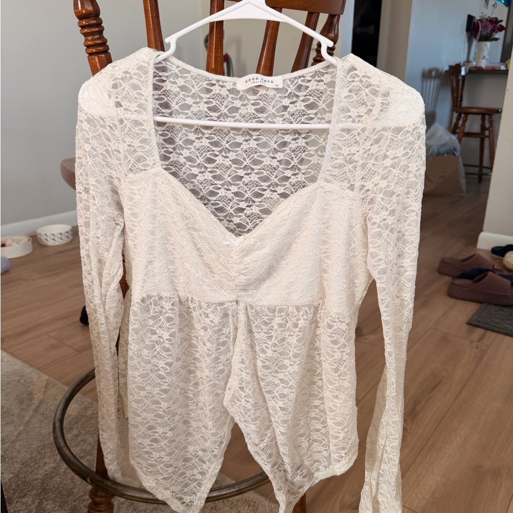 Sheer Lace Long Sleeve Blouse